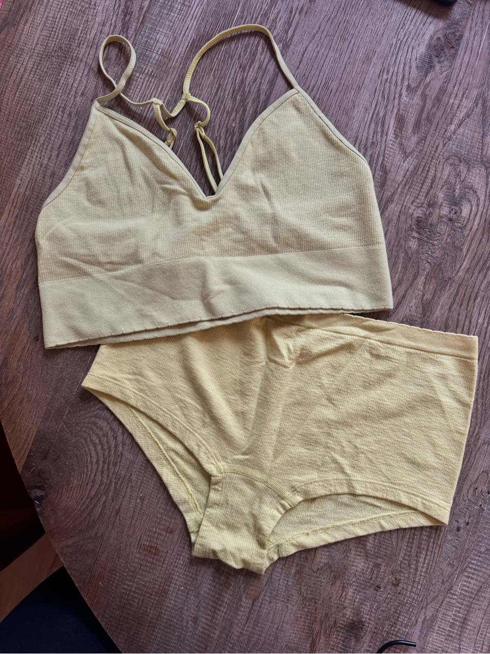 Anthropologie Soft Ribbed Bralette & High-Waist Brief Set — Pale Yellow